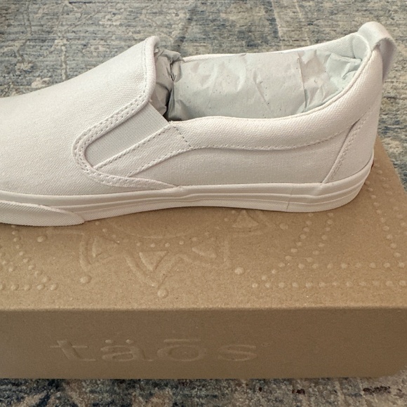 TAOS Footwear—Rubber Soul White Canvas Slip-Ons - Picture 6 of 8
